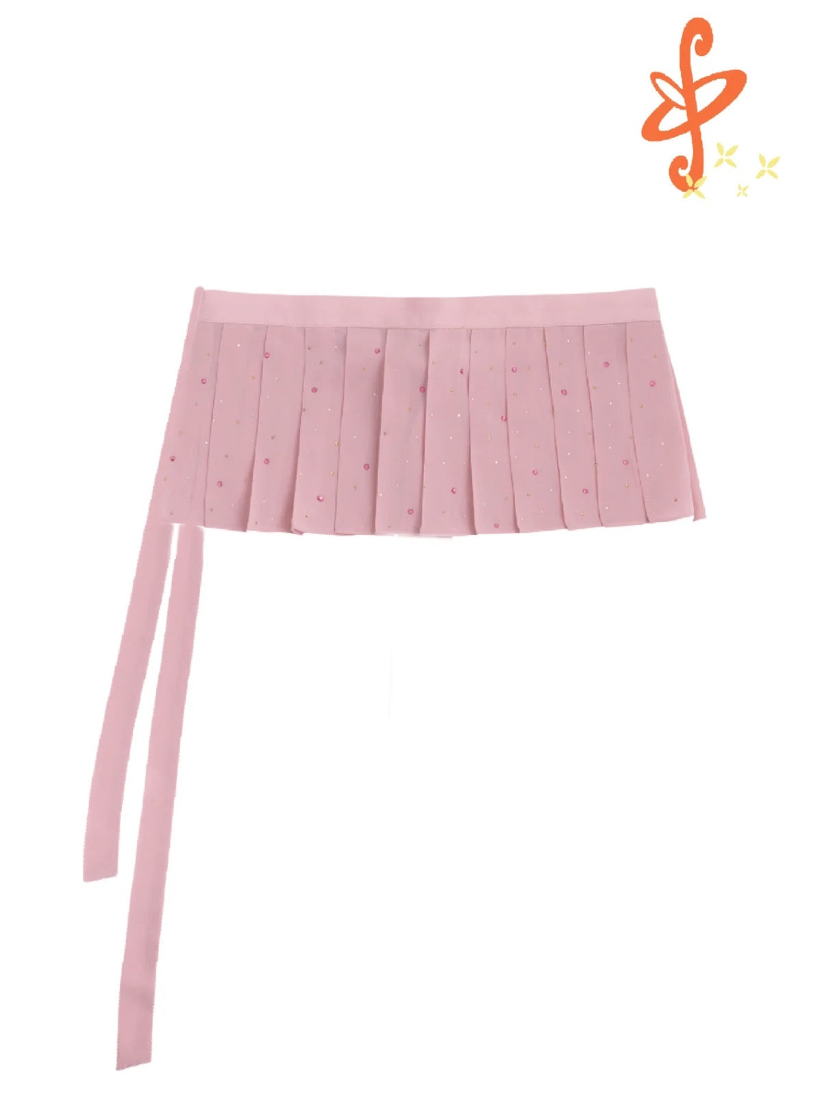 Orangela - Sparkling Sash Overlay Pleated Skirt
