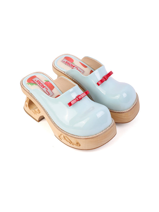 PonteAlleMoss19 - (Pre-Order) Handmade Original Wooden Clogs - Red and Blue Bow Strawberry