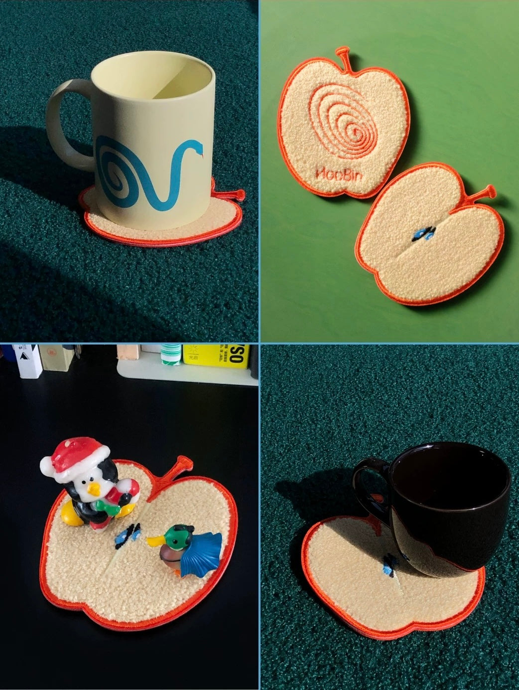 Hoobin - Embroidered Plush Shaped Apple Coaster (Set of 2)