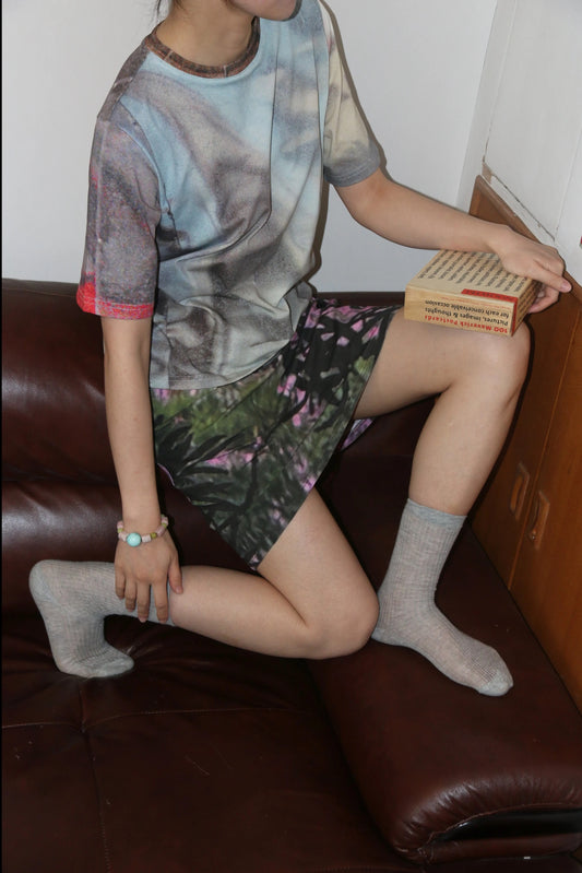 Oddgreen - Oleander Skirt 'Botanical Impression in Pastel Green'