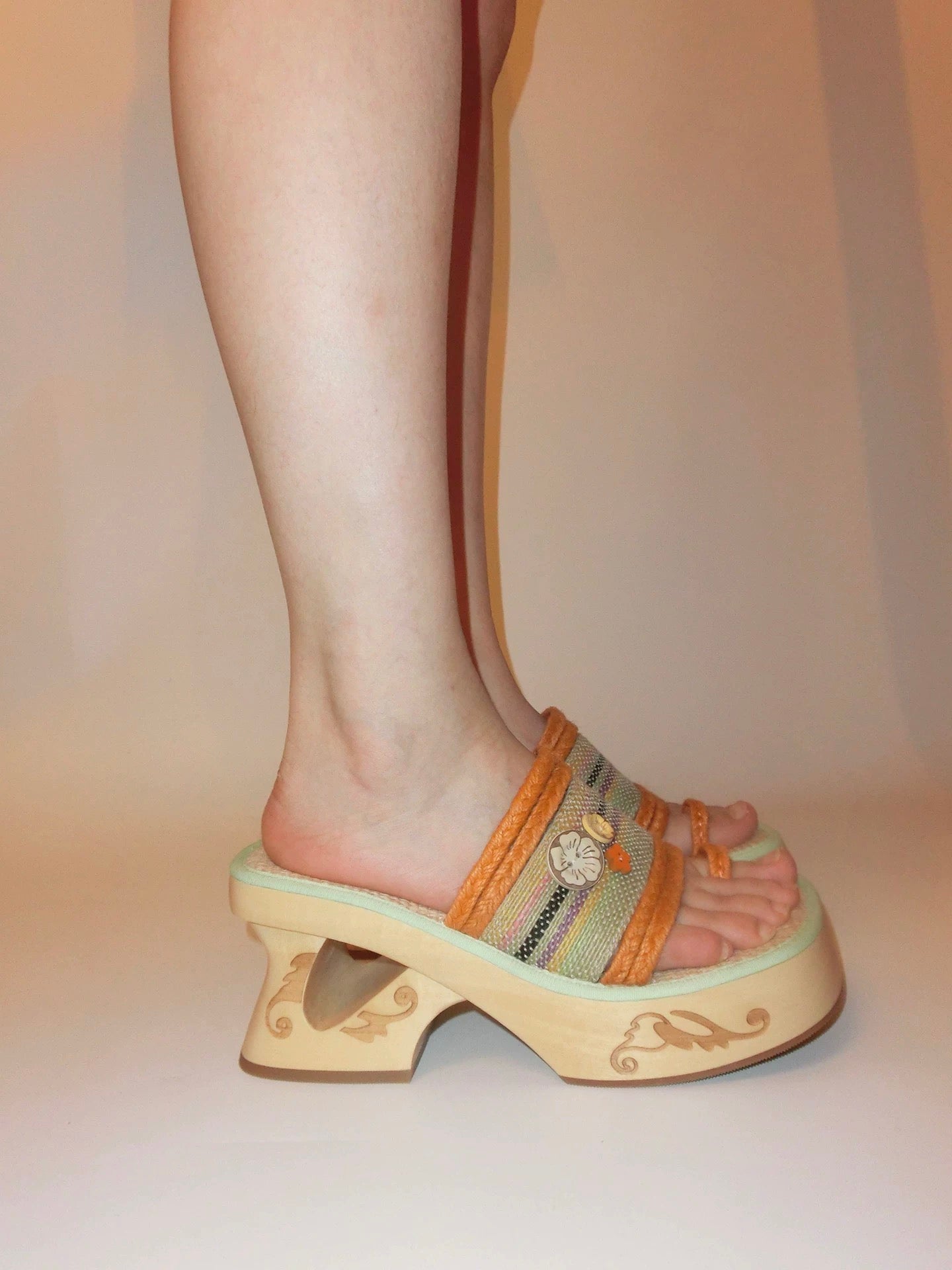 PonteAlleMoss19 – Marigold Clog Slides 'Handsewn Bloom in Woven Orange'
