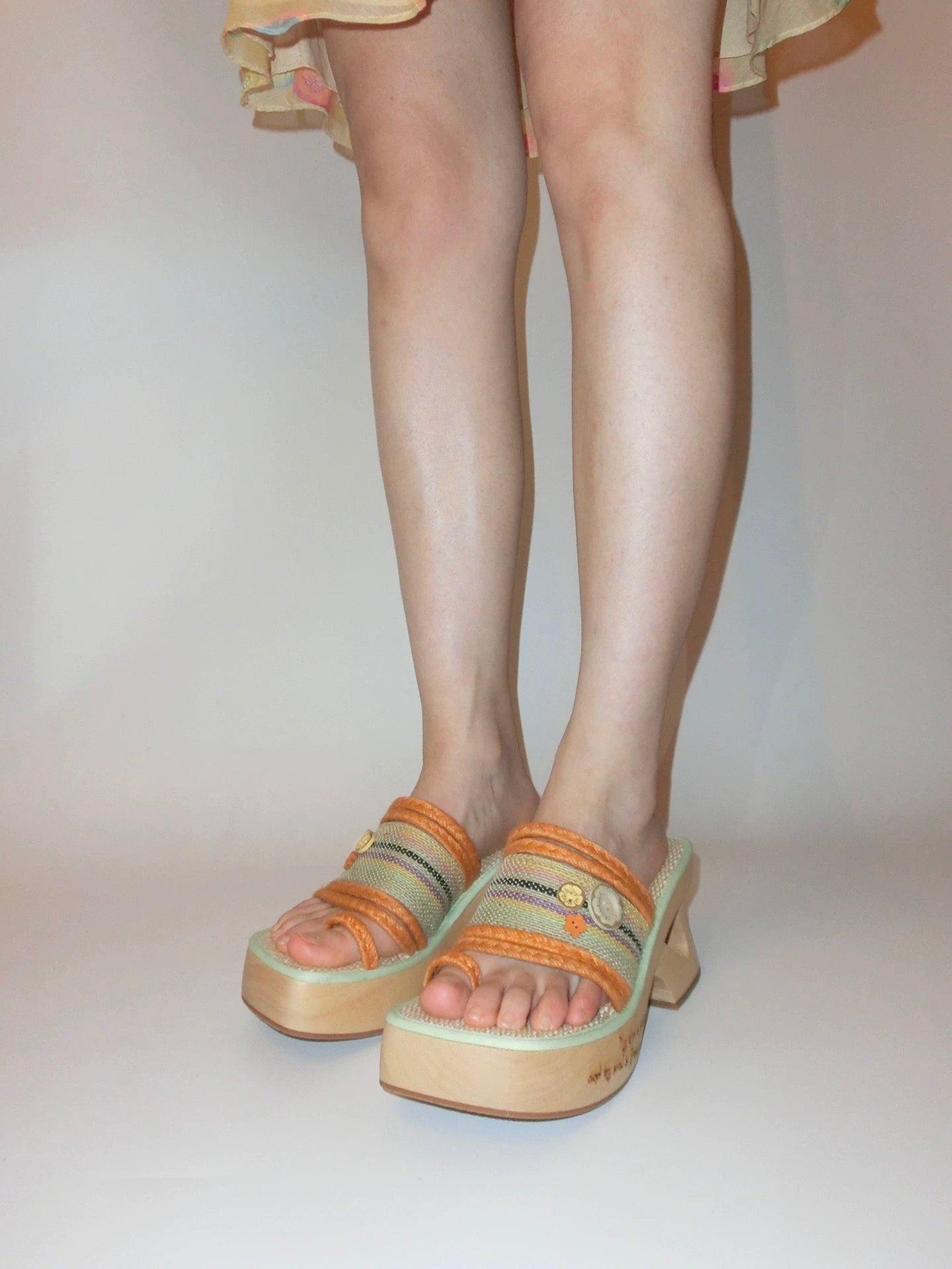 PonteAlleMoss19 – Marigold Clog Slides 'Handsewn Bloom in Woven Orange'