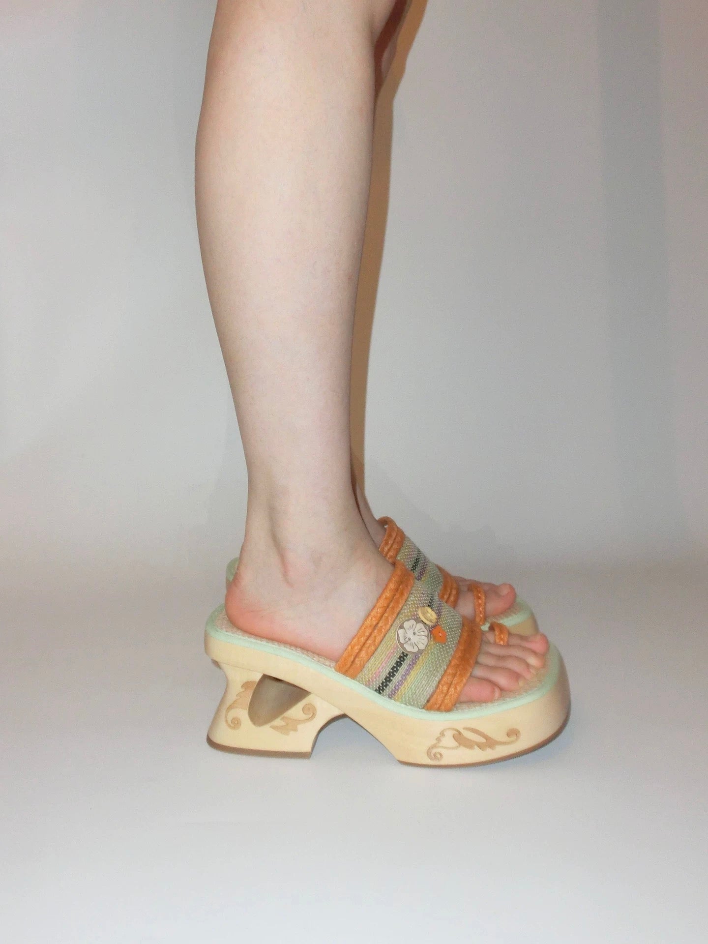 PonteAlleMoss19 – Marigold Clog Slides 'Handsewn Bloom in Woven Orange'