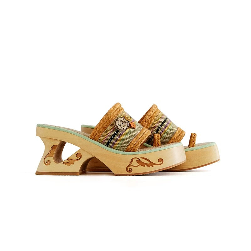 PonteAlleMoss19 – Marigold Clog Slides 'Handsewn Bloom in Woven Orange'