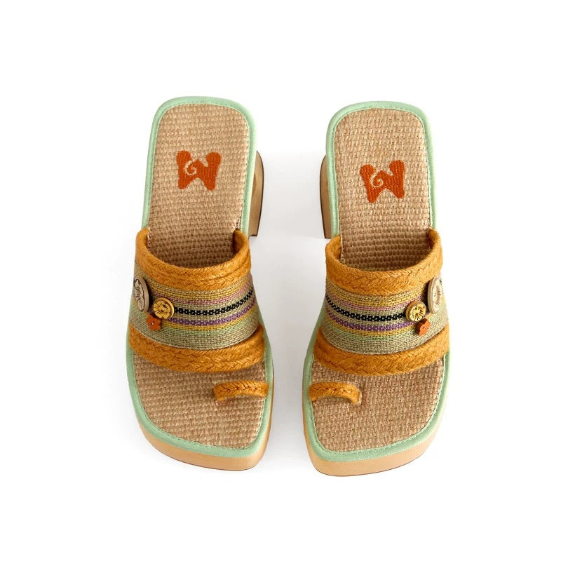 PonteAlleMoss19 – Marigold Clog Slides 'Handsewn Bloom in Woven Orange'