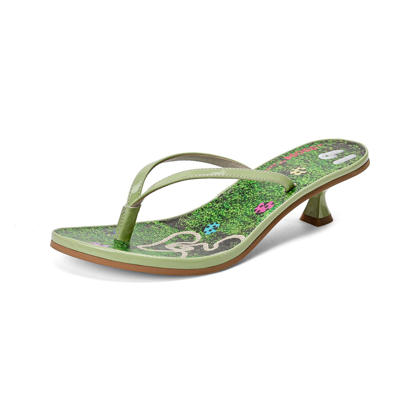 PonteAlleMoss19 – Ladybug Thong Sandals 'Moss Print with Playful Bloom'