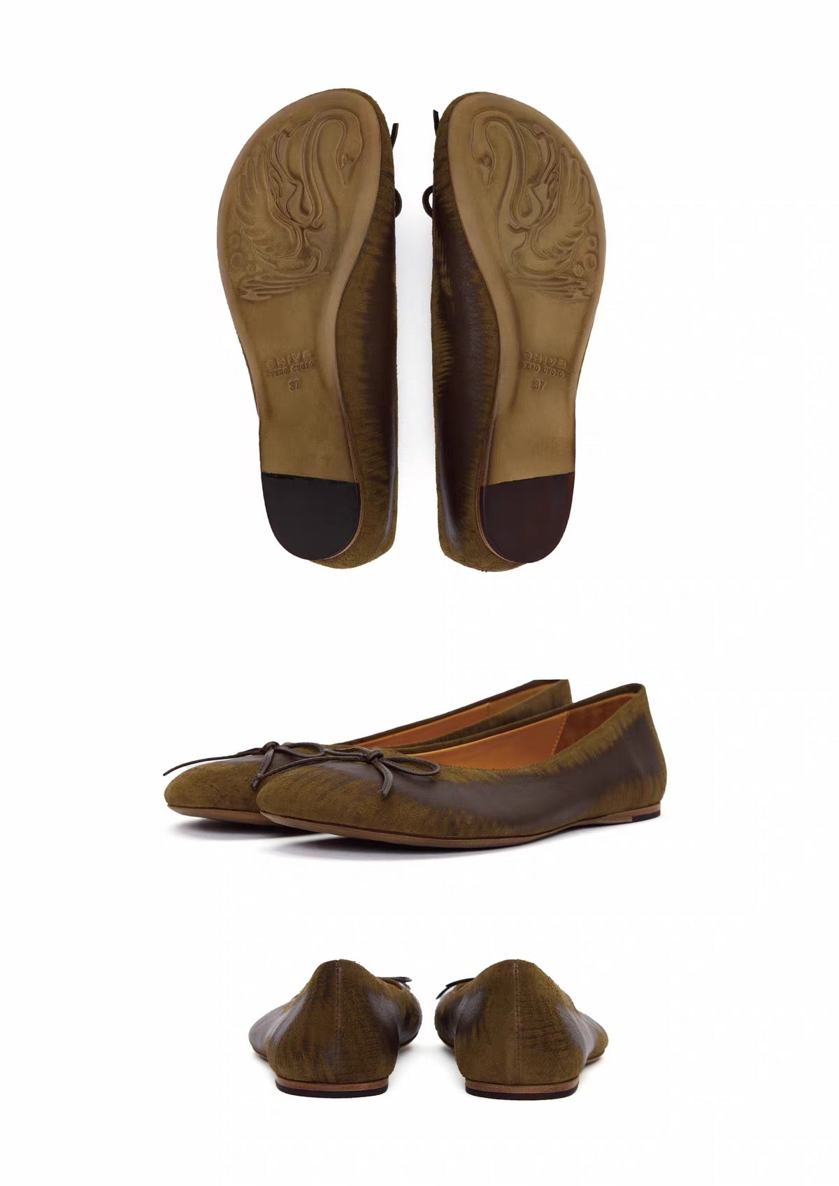 BHIVE– BAGGY BALLET FLATS (Distressed Leather)