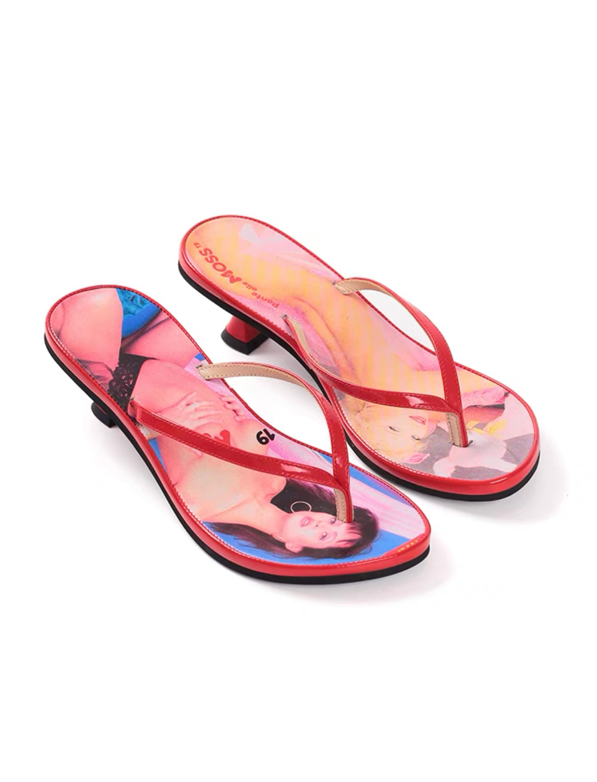 PonteAlleMoss19 - Magazine Girl Denim Print LowHeeled Thong Sandals