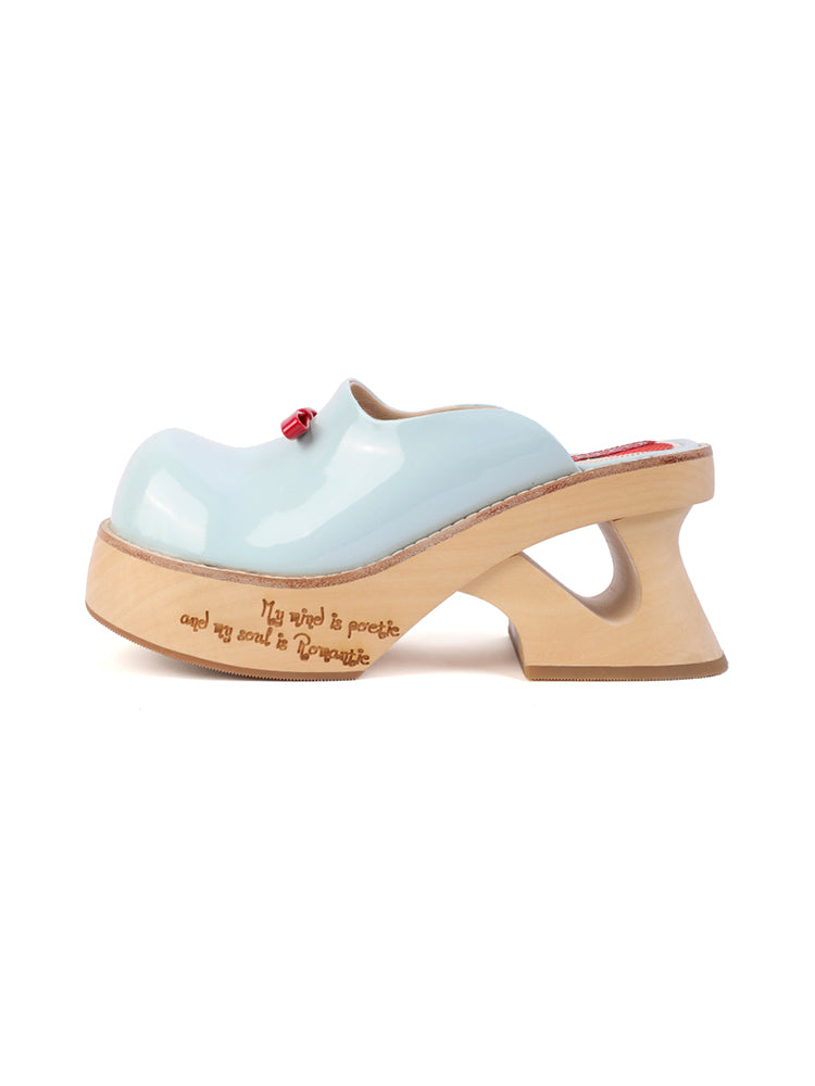 PonteAlleMoss19 - Handmade Original Wooden Clogs - Red and Blue Bow Strawberry