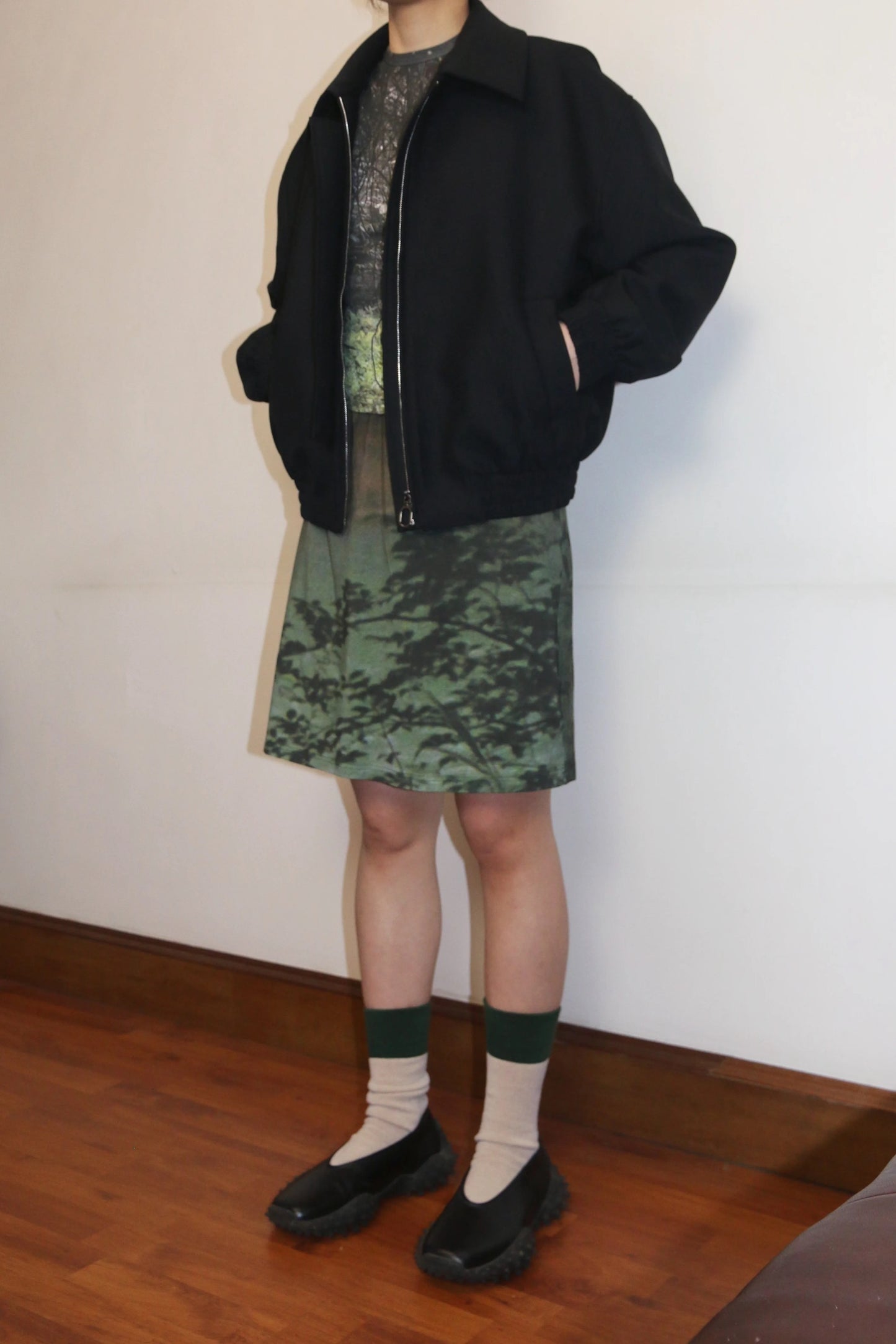 Oddgreen - Oleander Skirt 'Botanical Impression in Pastel Green'