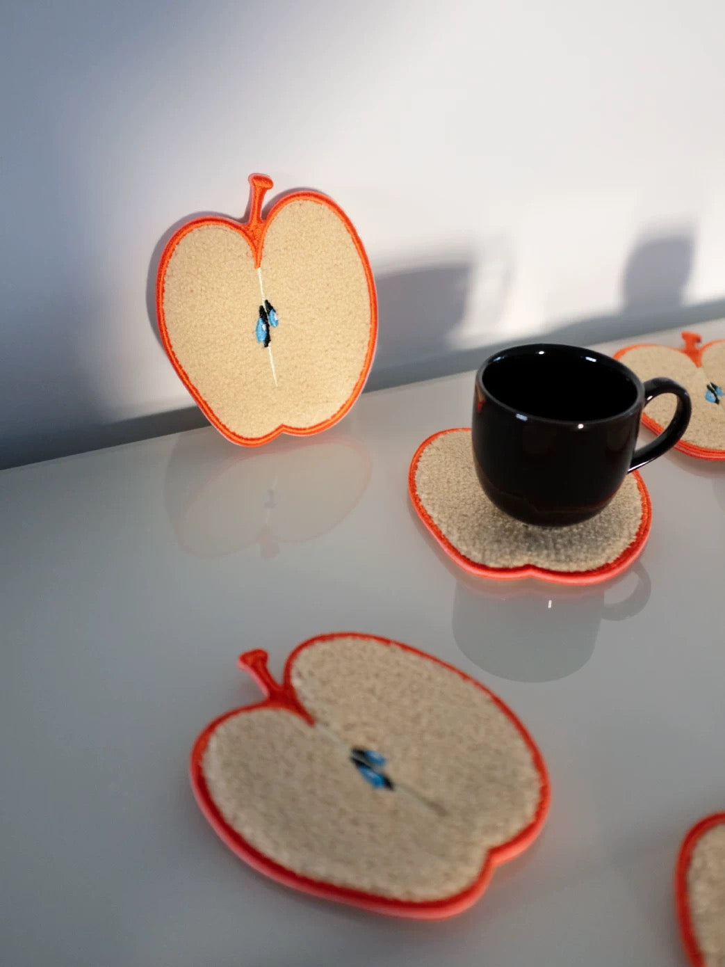 Hoobin - Embroidered Plush Shaped Apple Coaster (Set of 2)