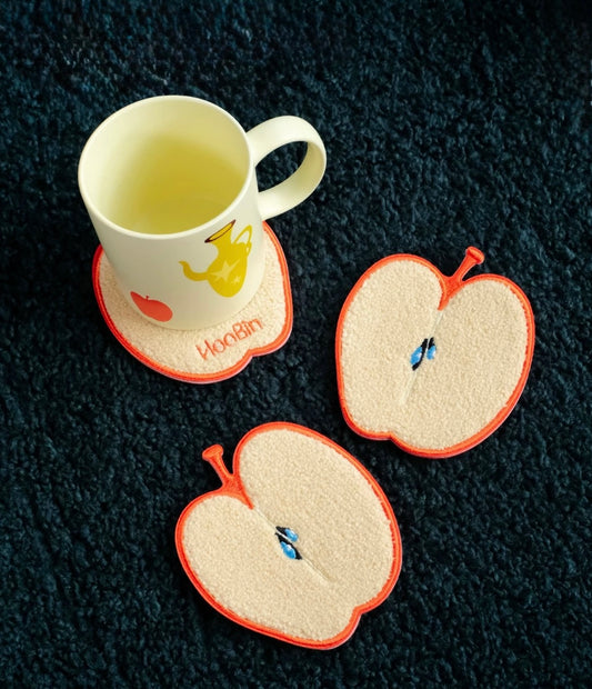 Hoobin - Embroidered Plush Shaped Apple Coaster (Set of 2)