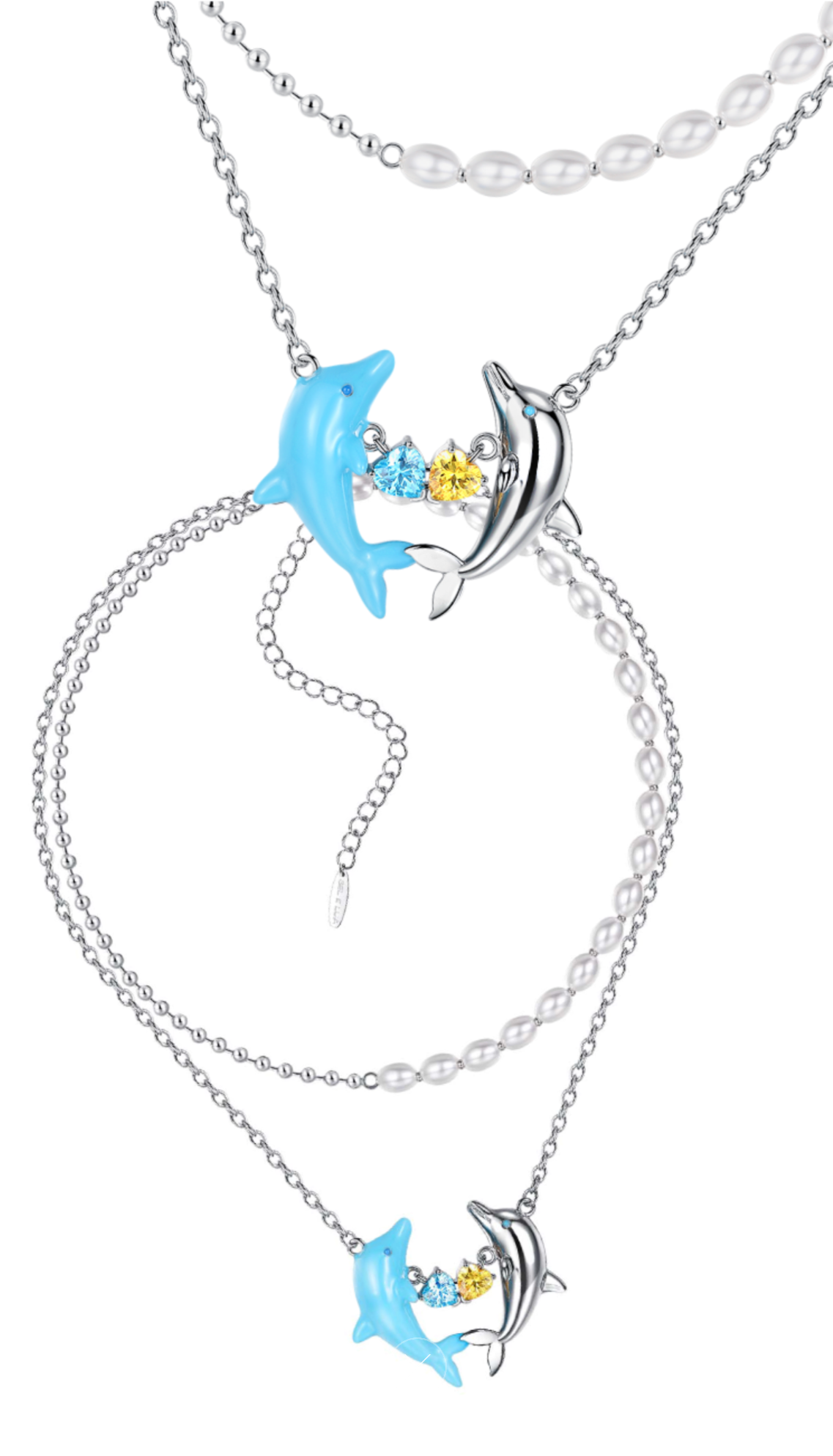 Gelelua - Dolphin Heart Hug Double Layer Necklace (My Virtual Toys)