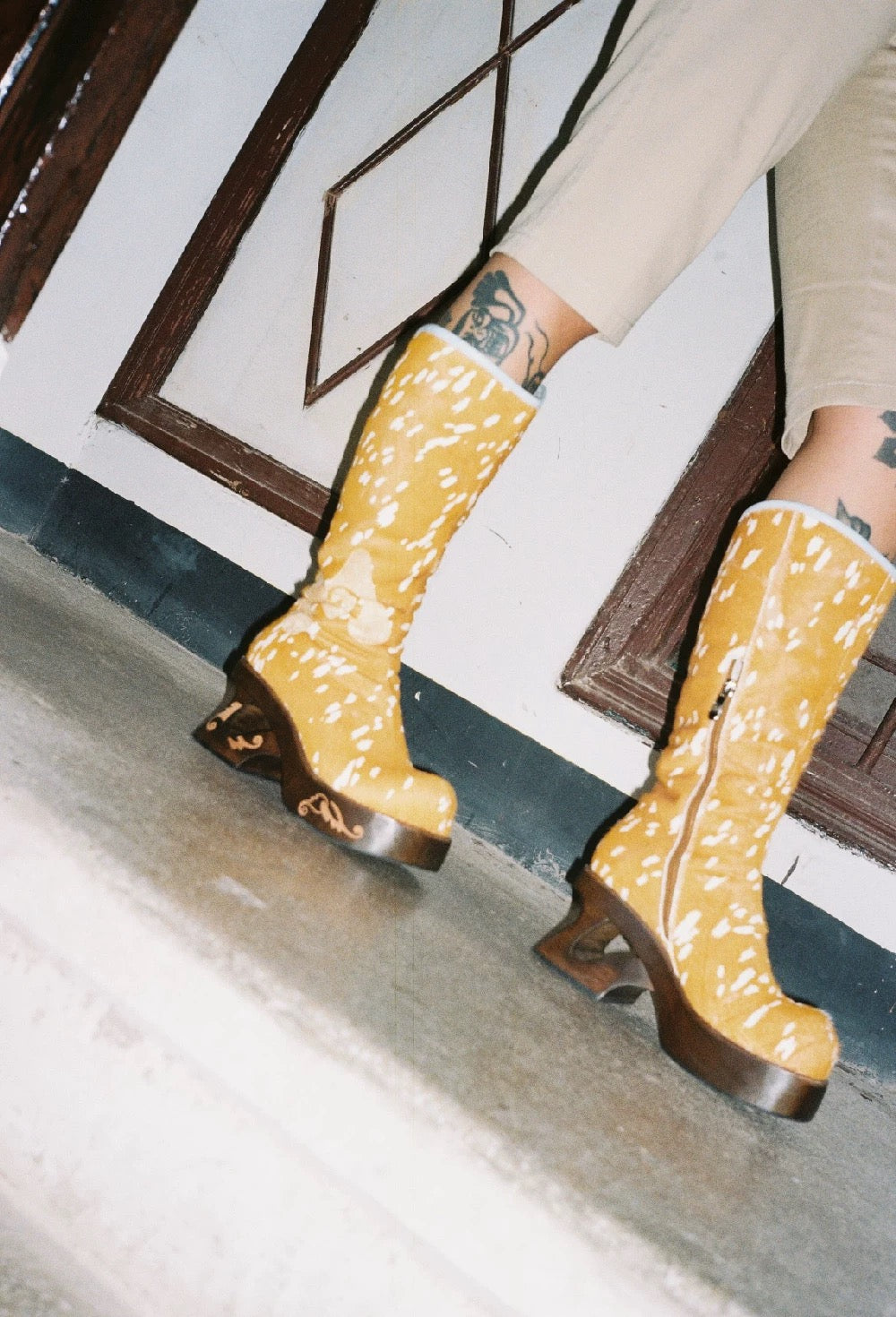 PonteAlleMoss19 – Brown Deer-Pattern Fleece-Lined Knee-High Boots