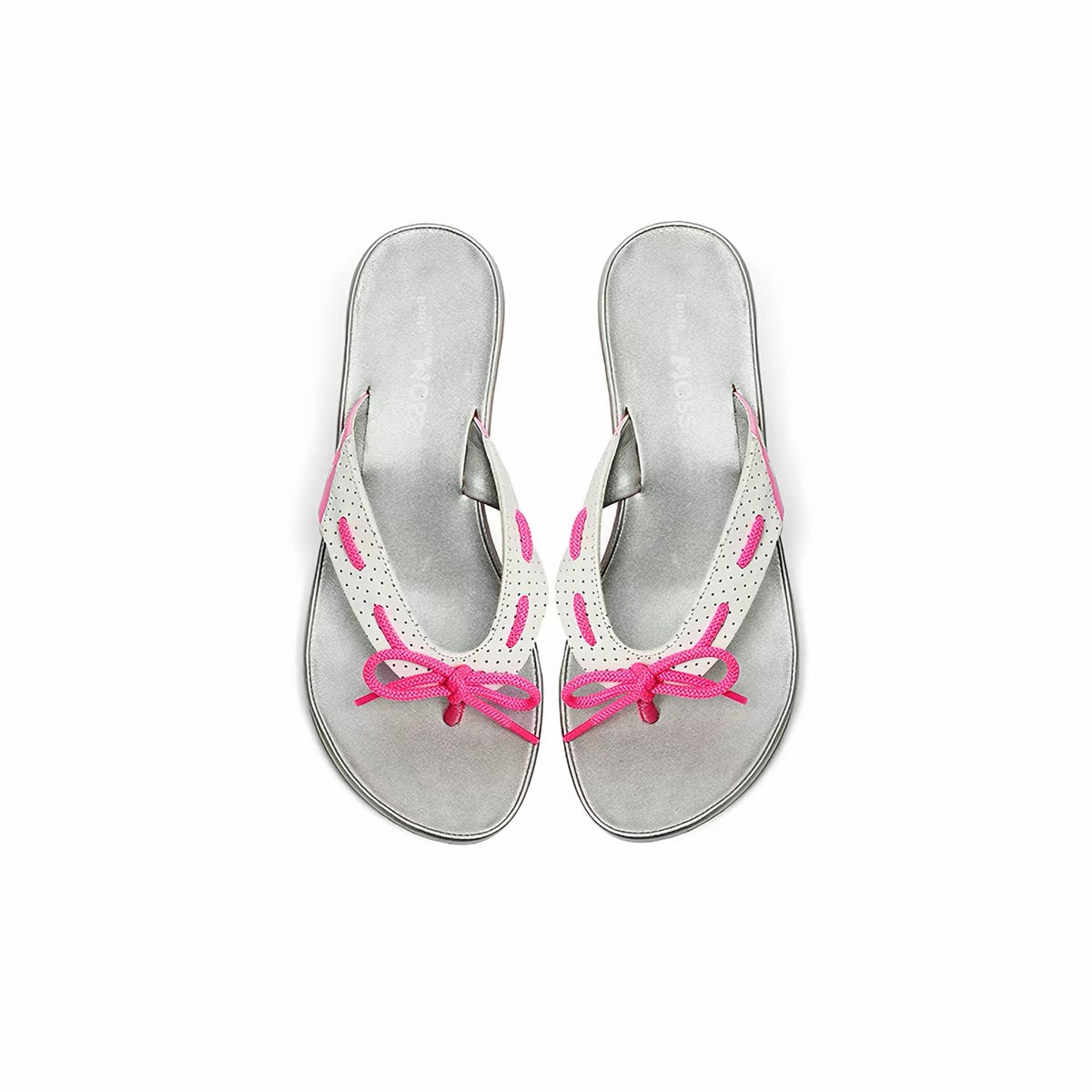 PonteAlleMoss19 – White Mesh & Leather Color-Block Kitten Heel Mules with '19' Slogan