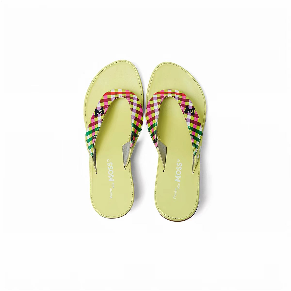 PonteAlleMoss19 – Grass Green '19' Checkered Leather Thong Kitten Mules