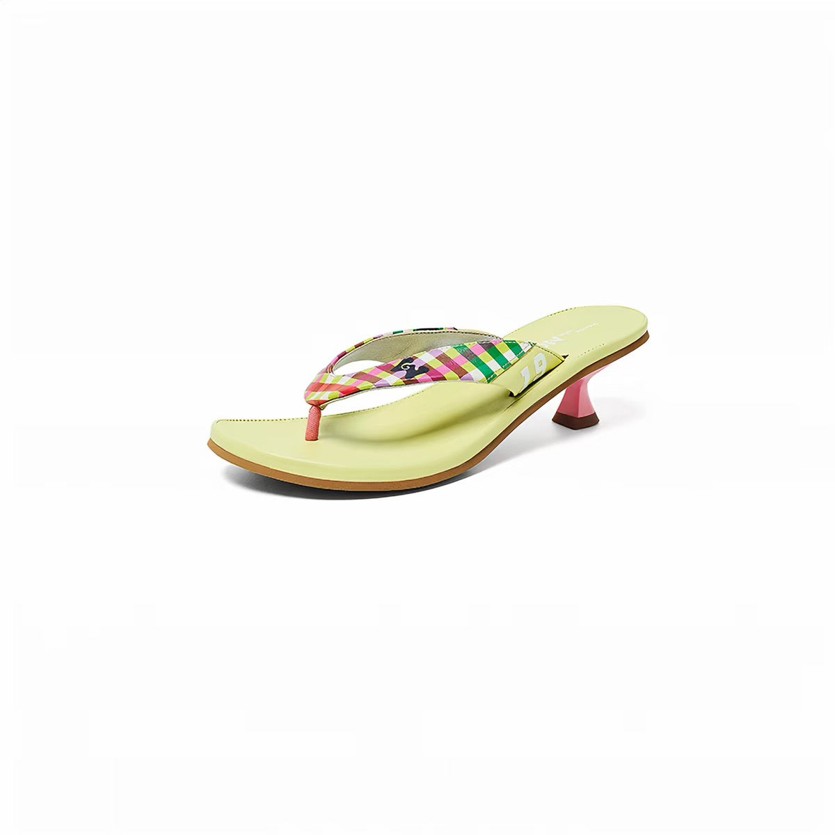 PonteAlleMoss19 – Grass Green '19' Checkered Leather Thong Kitten Mules