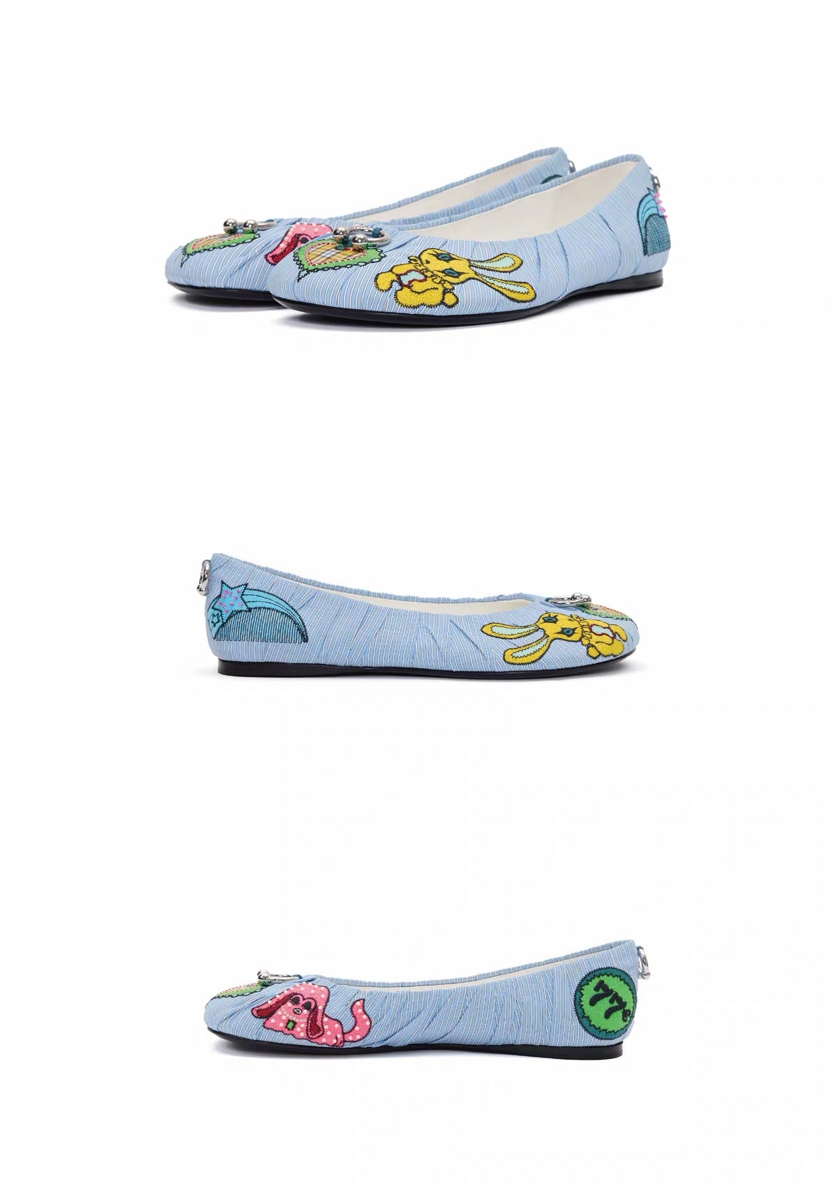BHIVE – BAGGY Embroidered Ruched Ballet Flats with Custom Leather Soles