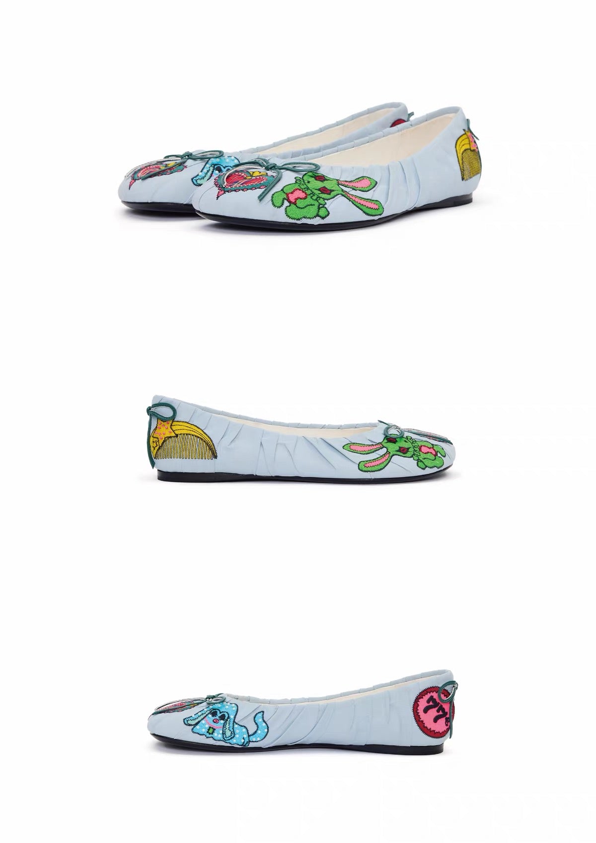 BHIVE – BAGGY Embroidered Ruched Ballet Flats with Custom Leather Soles