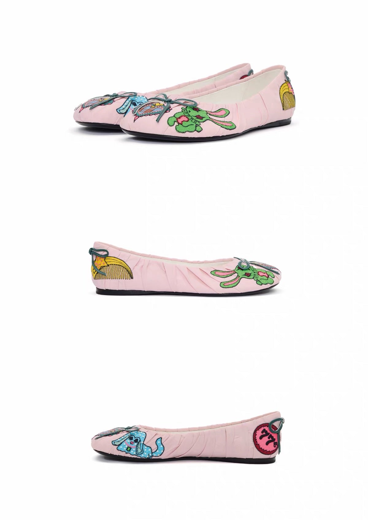 BHIVE – BAGGY Embroidered Ruched Ballet Flats with Custom Leather Soles