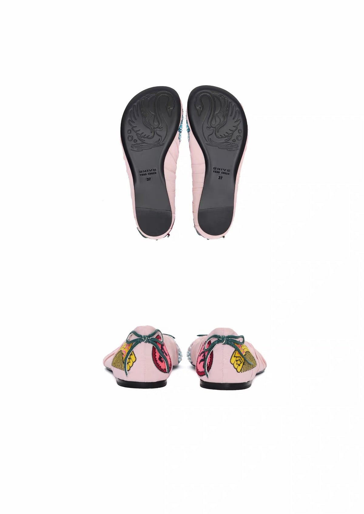 BHIVE – BAGGY Embroidered Ruched Ballet Flats with Custom Leather Soles