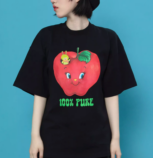 CanCanUniverse - Apple Watercolor Illustration Cute Black T-Shirt