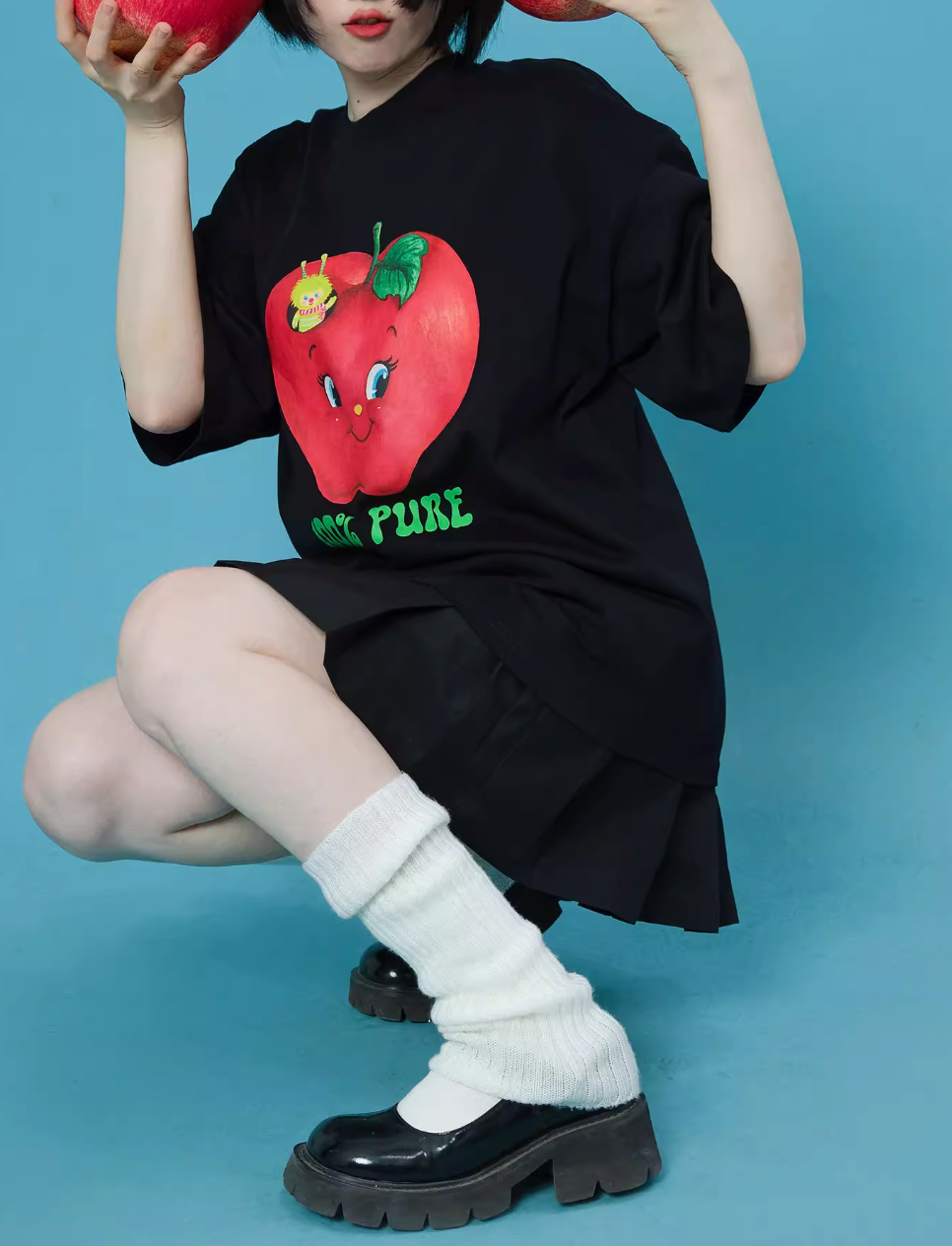 CanCanUniverse - Apple Watercolor Illustration Cute Black T-Shirt