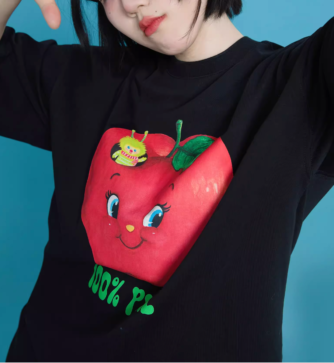 CanCanUniverse - Apple Watercolor Illustration Cute Black T-Shirt