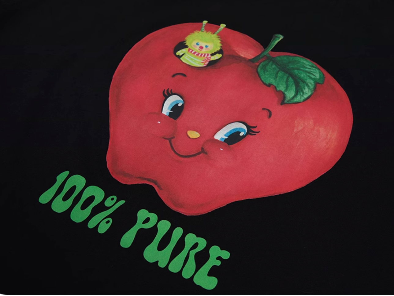 CanCanUniverse - Apple Watercolor Illustration Cute Black T-Shirt